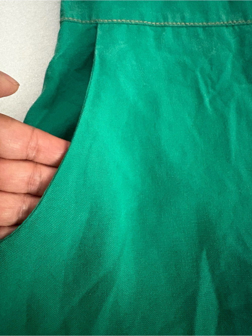 Melow Green Sleeveless A-Line Linen Blend Dress front slit pockets - Picture 3 of 12